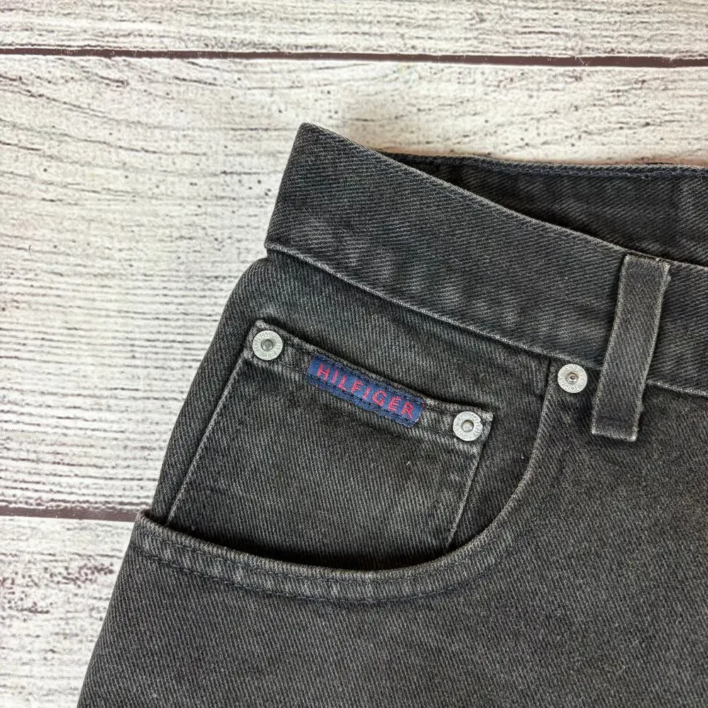 Vintage 1990s Tommy Hilfiger Black Denim Jean Shorts